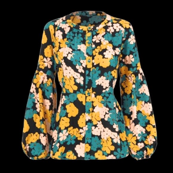 NWOT CAbi Favorite Blouse Top 4158 Slim Fit Bishop Sleeves SZ Large - Picture 1 of 14